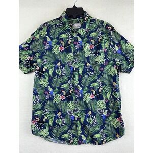 Oliver & Burke Hawaiin Shirt Men's Large Green Tropical‎ Short Sleeve Button-Up